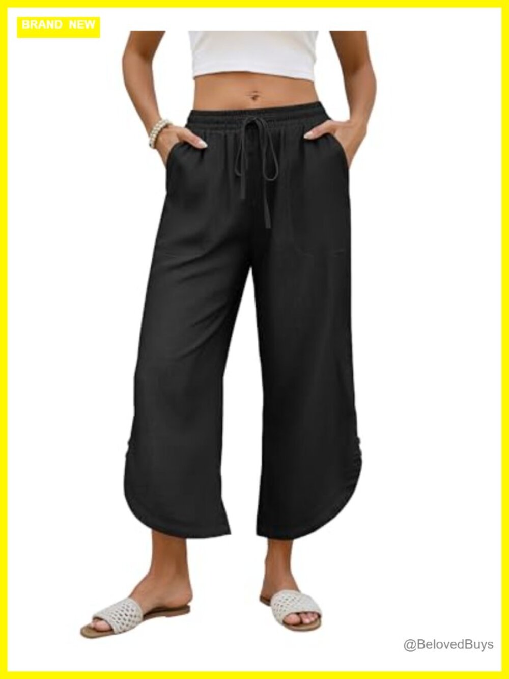 Cotton Linen Capri Pants Summer Comfy Lounge Wide Leg